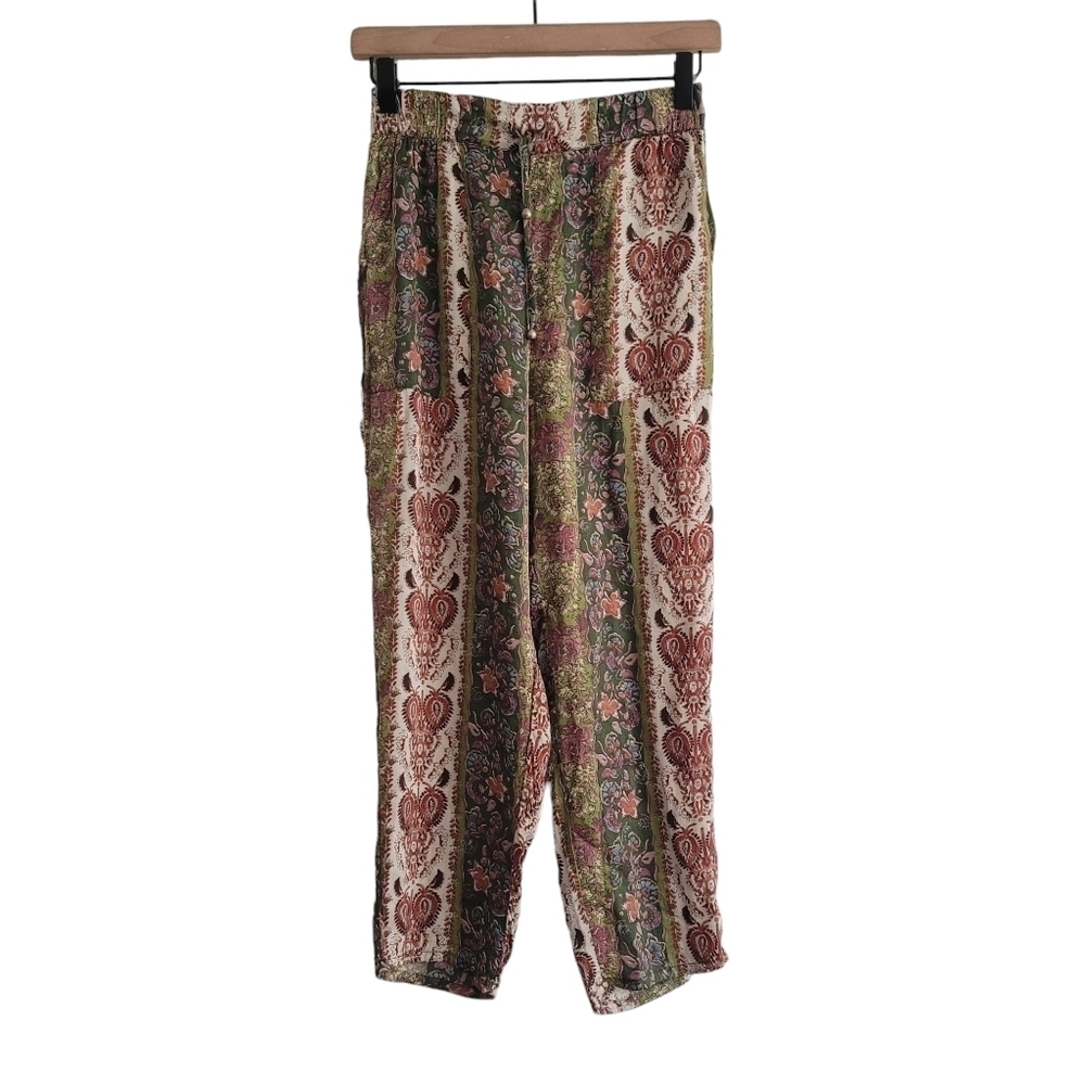 Zara XS Floral Printed‎ Satin Pull On Straight Leg Pants